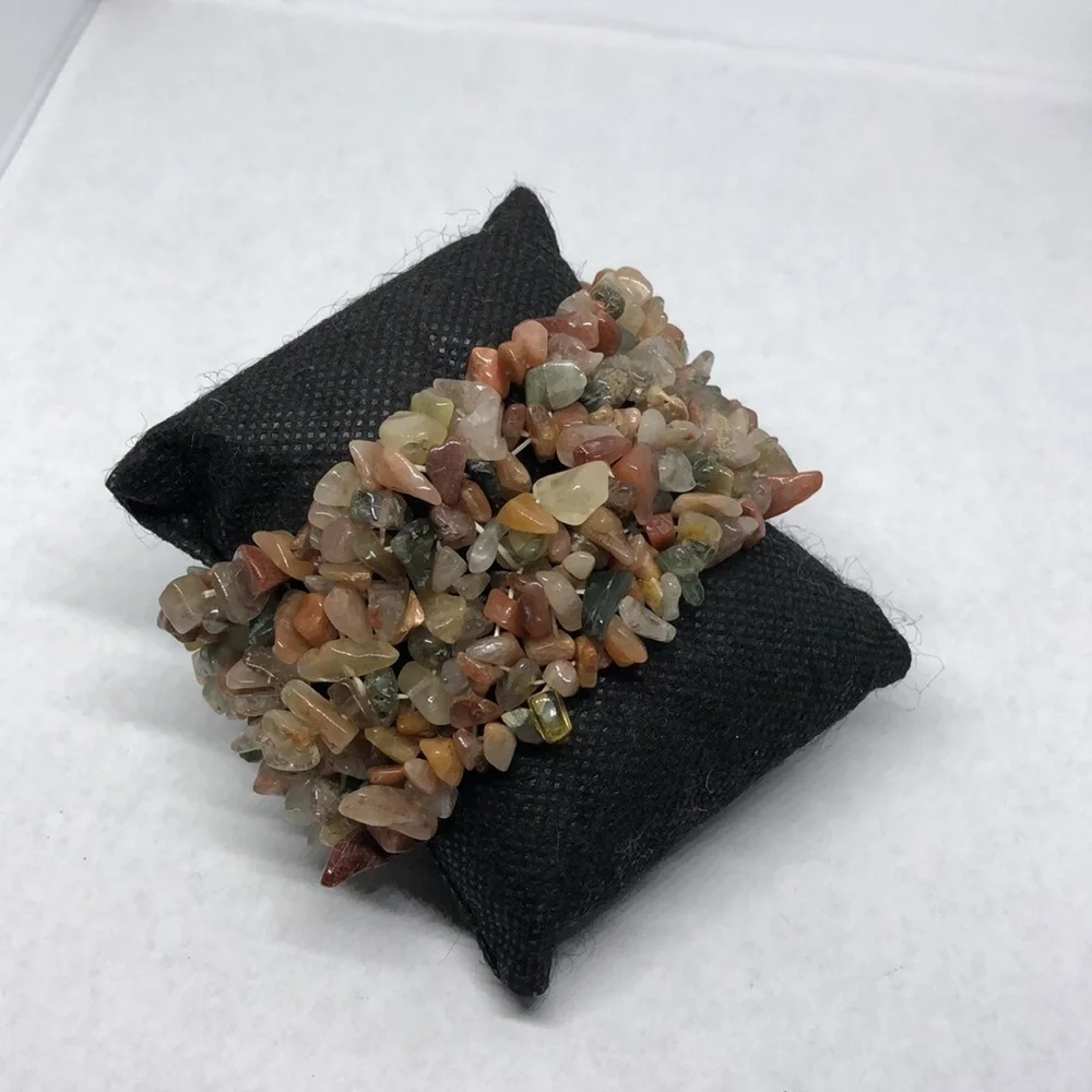 NATURAL gemstone chips statement stretch bracelet boho